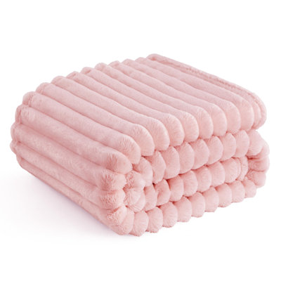 Bedsure Throw Flannel Fleece Blanket for Girls, 300 GSM Soft and Cozy Blanket for Dorm & Home Decor, Strawberry Cream, All-Season Gift