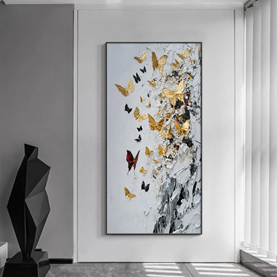 Art mural moderne sur toile abstraite moderne avec papillon doré