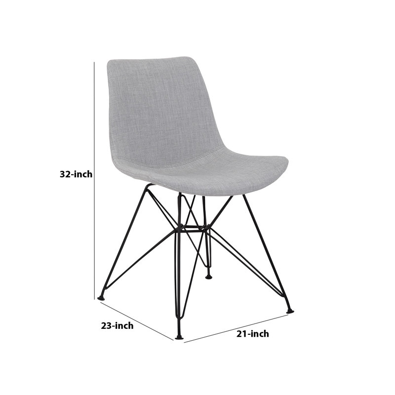 Angeline Contemporary Armless Dining Chair in Polyester Fabric, Poplar Wood, and Black Metal Legs, Gray
