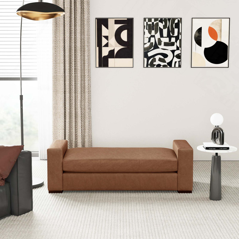 Élégant banc repose-pieds en similicuir avec accoudoirs confortables et structure stable pour une utilisation polyvalente à la maison