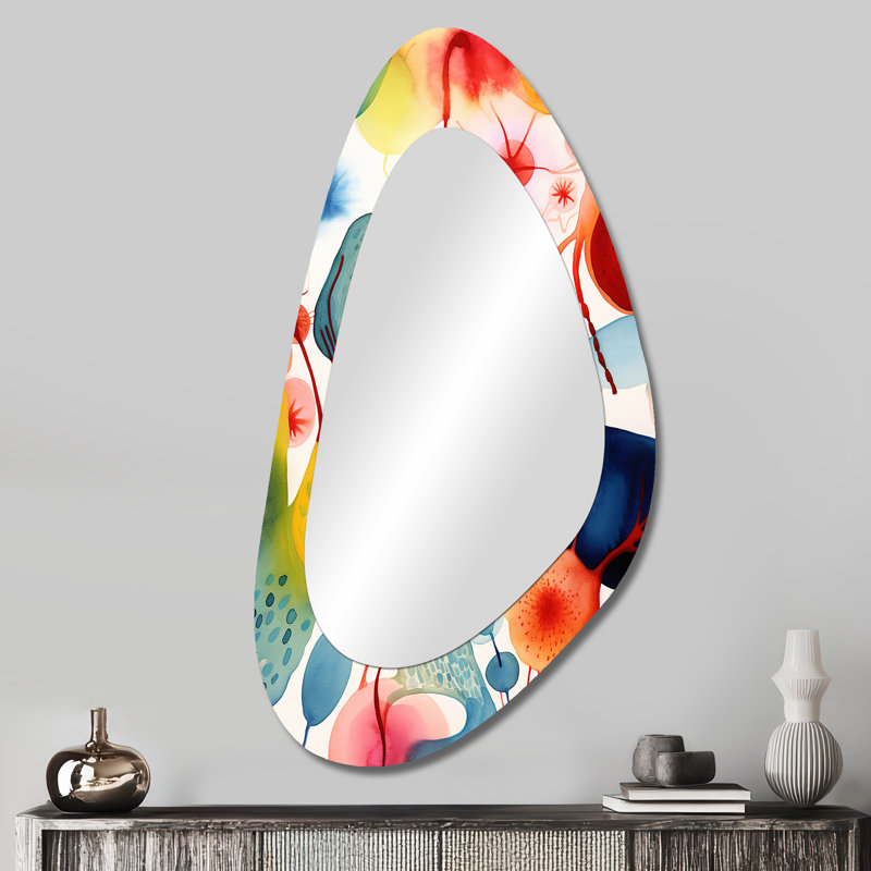Loyce, motif géométrique coloré de formes Mid-Century 4 - peinture abstraite, miroir de forme unique, miroir mural asymétrique moderne, impression d'art en métal