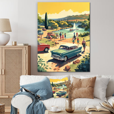 50's Vintage Cars by the Beach I - Impression sur toile tendue