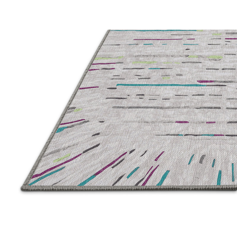 Machine Washable Gray Area Rug, Round 6'