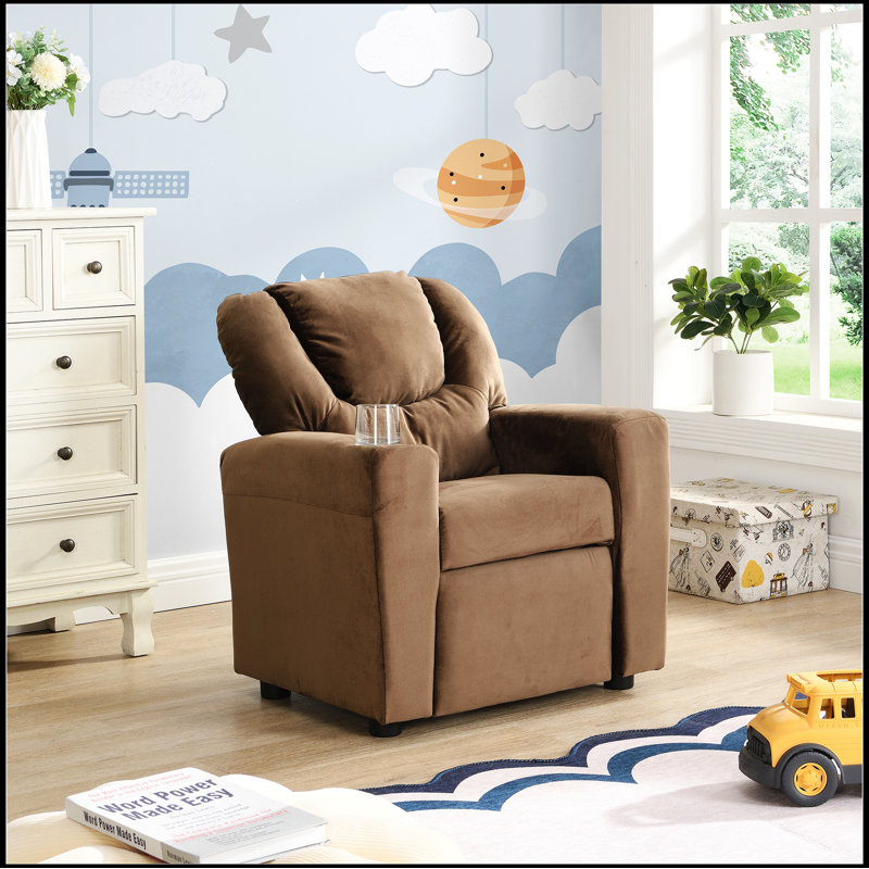 Fauteuil inclinable pour enfants avec un porte-gobelet, Velours brun