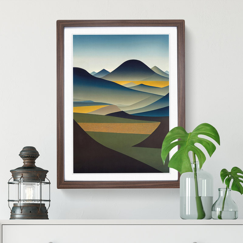 Abstract Mountain Landscapes No.4 - Wall Art, Oak Framed Paper, White, 34cm H x 25cm W x 3cm D