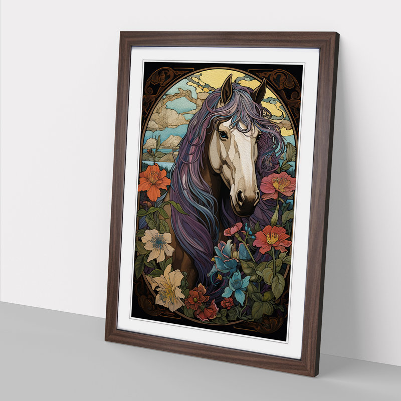 Shire Horse Nouveau - Framed Print, 64cm H x 46cm W x 2cm D, Walnut 
