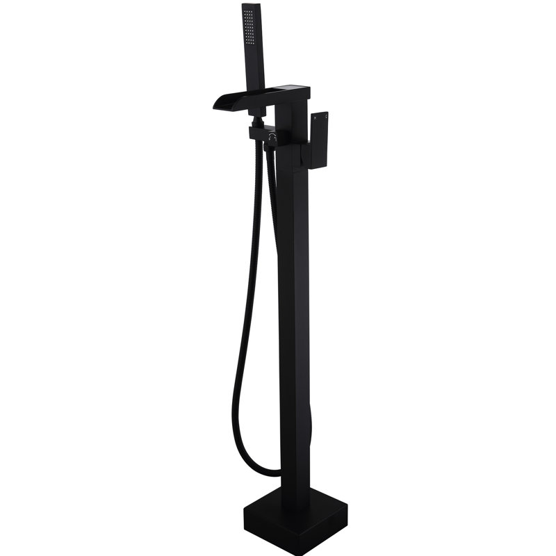 Matte Black Tub Filler Faucet For Bathroom - Floor Mount, Handheld Shower, Single Handle, And Rust- Build Freestanding Bathtub In Hand Shower Included, Enhancement