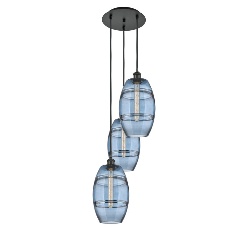 Luminaire suspendu rond / ovale 3 lumières Dundrod, H 30,38 po x l 14,5 po x P 14,5 po, Bleu princesse, Noir mat