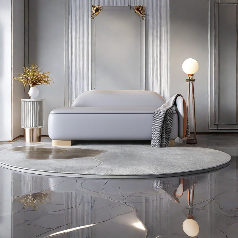 Banc rembourré en cuir Savell, H 21,25 po x l 47,24 po x P 21,65 po, Bleu clair/brun