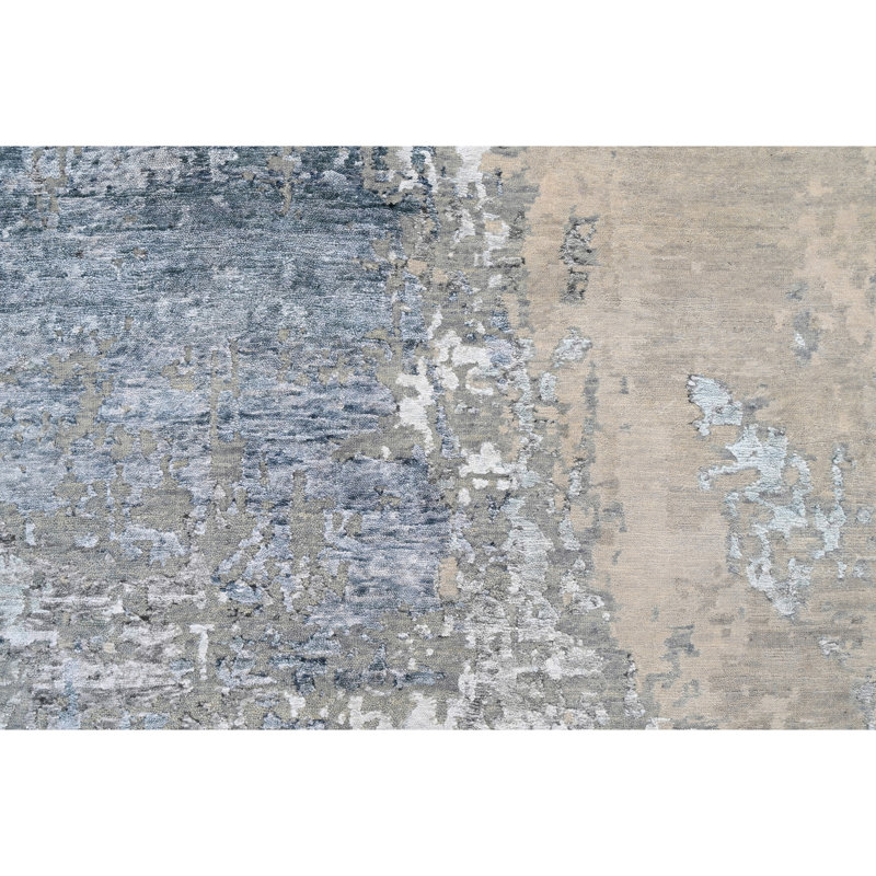 Tapis rectangulaire brun clair / bleu / ivoire, Rectangle de 10 pi x 14 pi