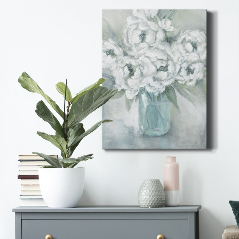 «Peaceful Peony» par Carol Robinson - reproduction d'art sur toile tendue, H 12 po x l 8 po x P 1 po