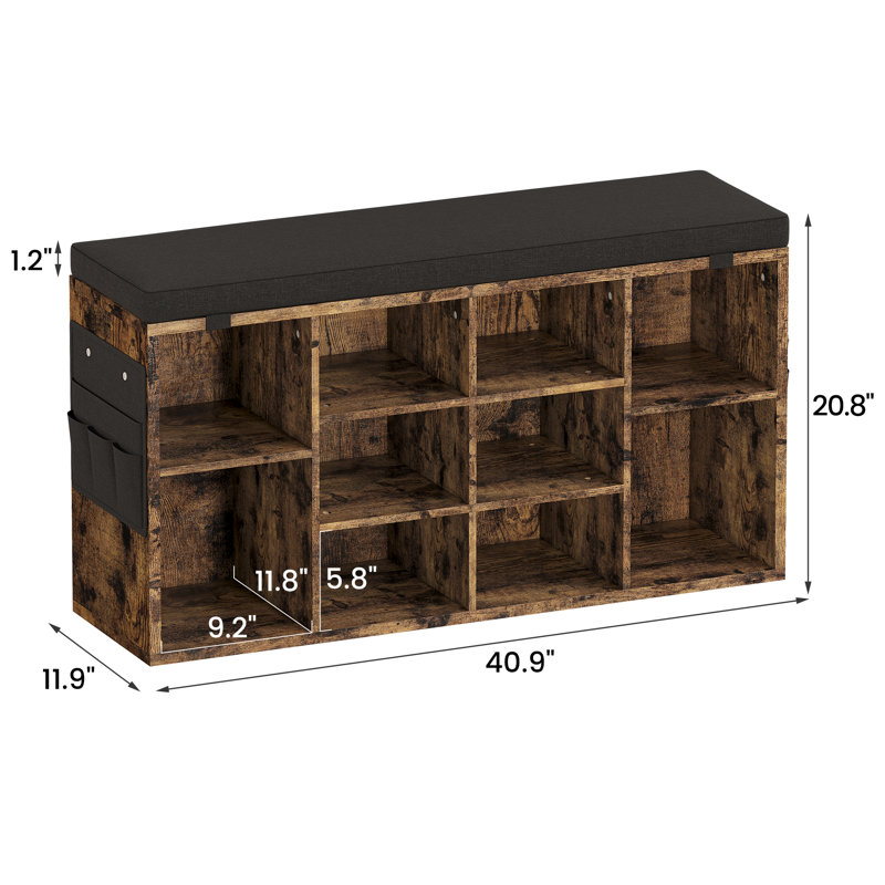 Banc à chaussures avec coussin, banc d'entrée, Brun