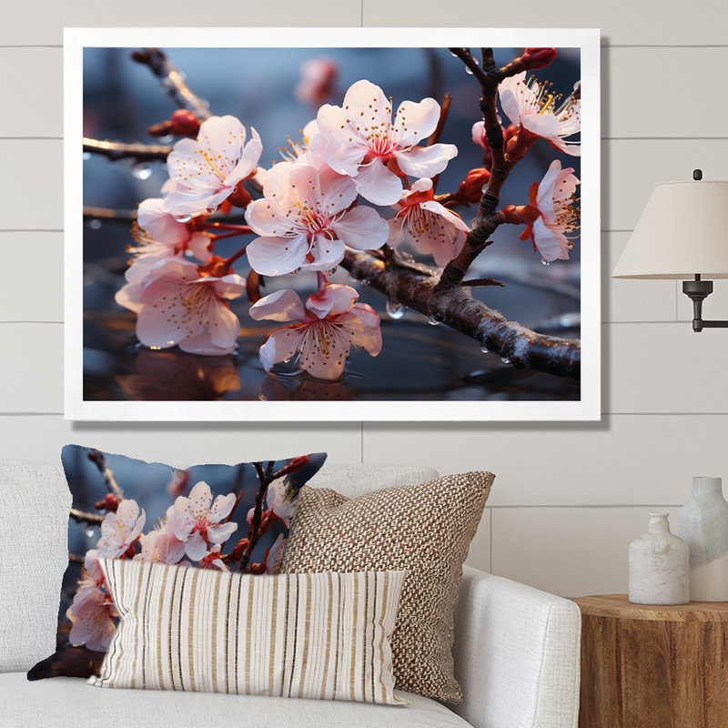 " Winter Blossoms I ", 30" H x 40" W x 1.5" D, White Single Picture Framed