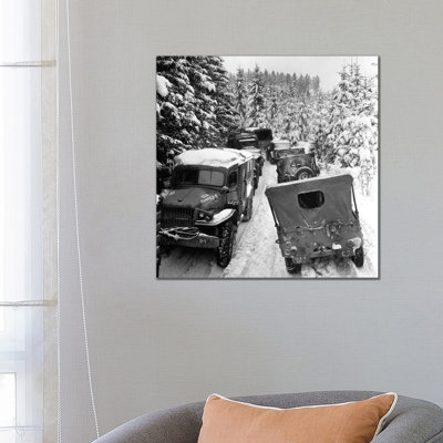 Deep Snow Banks on a Narrow Road Halt Military Vehicles in Belgium 1 Piece Wrapped Canvas Wall Art