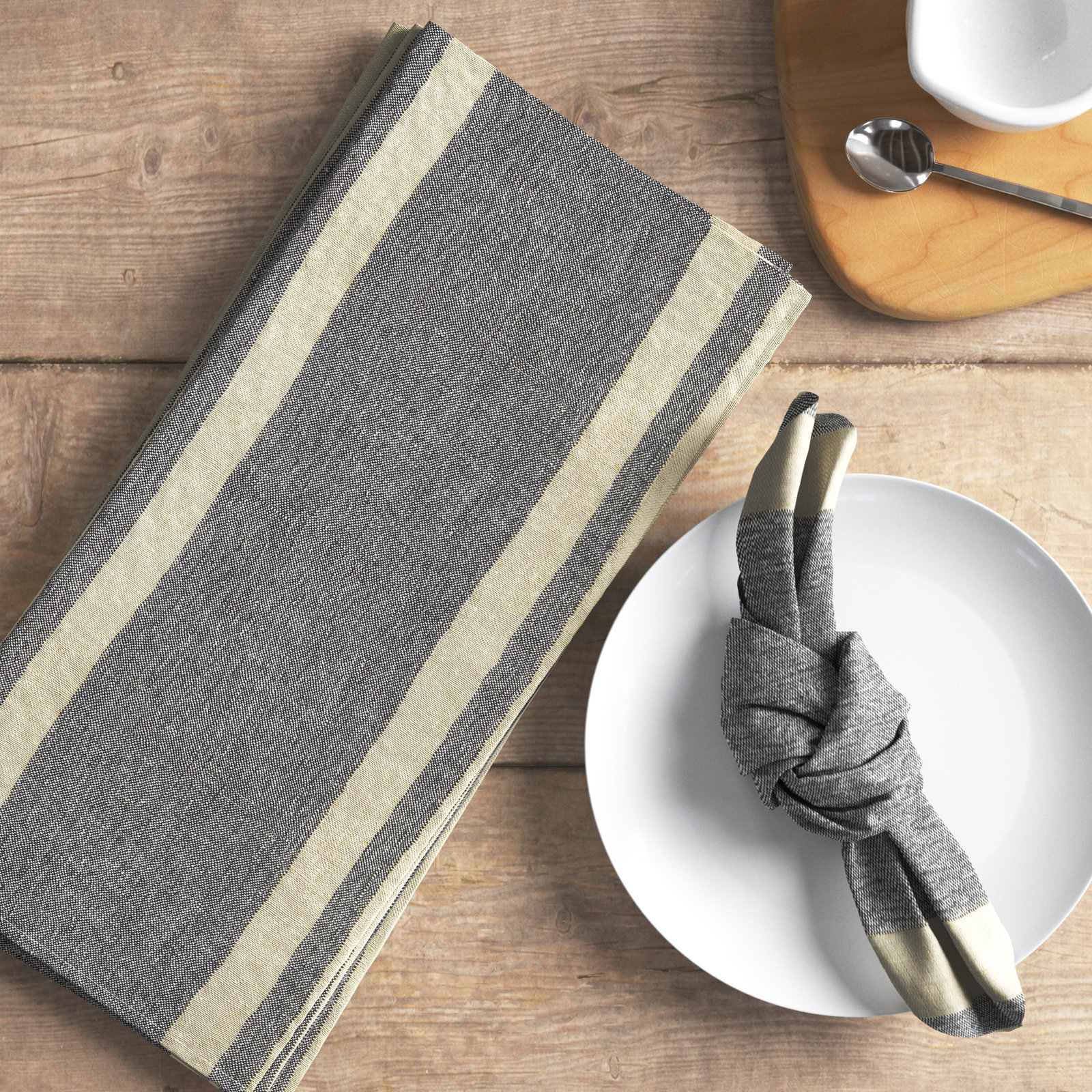 Brennon Banded Stripe 4 Piece Cotton Napkin Set