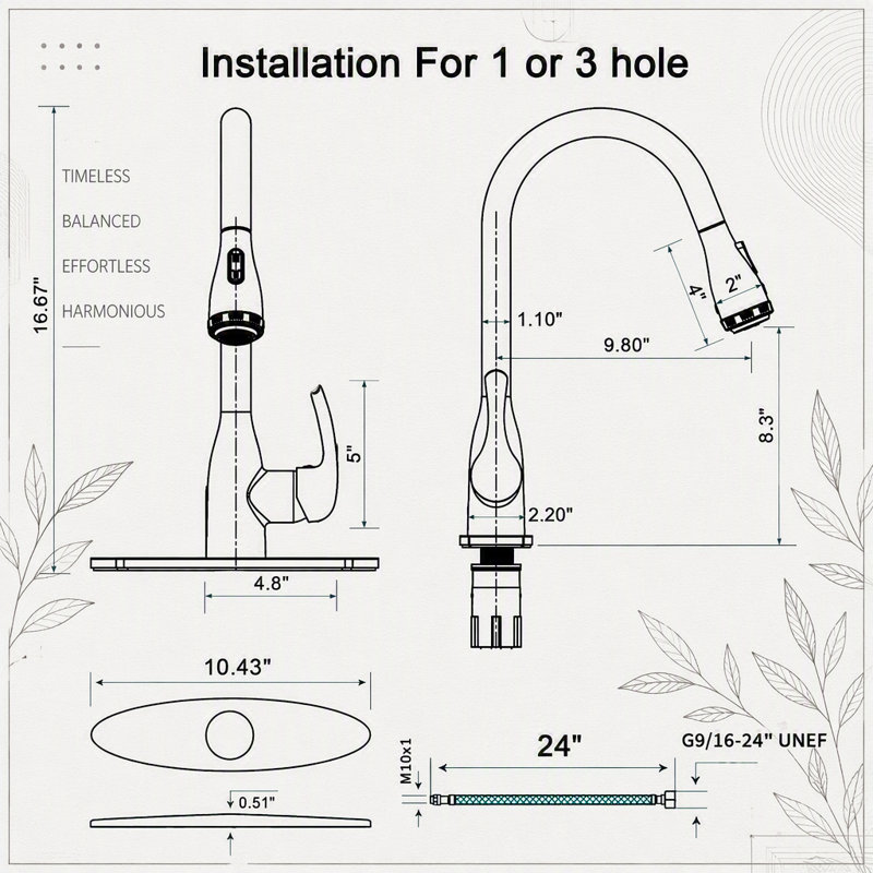 Robinet de lavabo de cuisine à poignée simple à grande arche en nickel brossé avec 4 modes de pulvérisation, installation facile et revêtement anti-traces de doigts