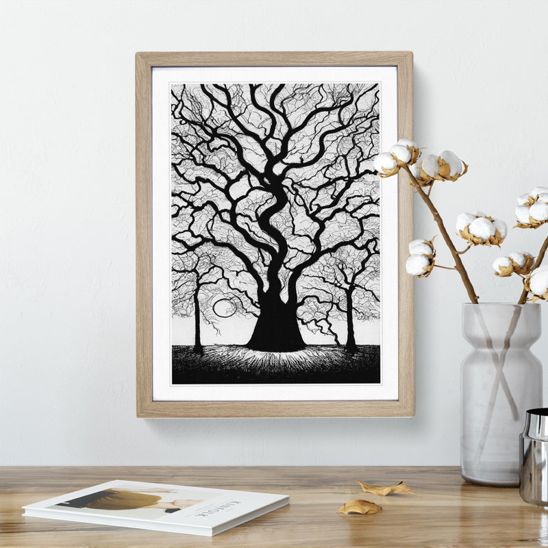 Monochrome Tree No.2 - Framed Print, 46cm H x 34cm W x 2cm D, Oak Framed