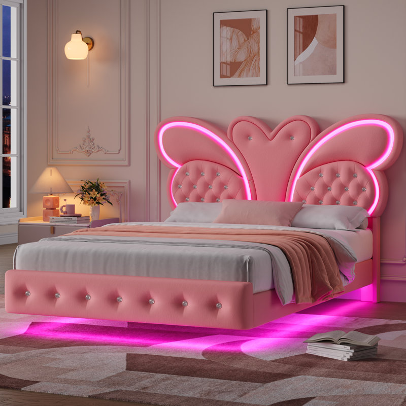 Lit flottant pour enfant avec lumière DEL Butterfly, Grand, Rose