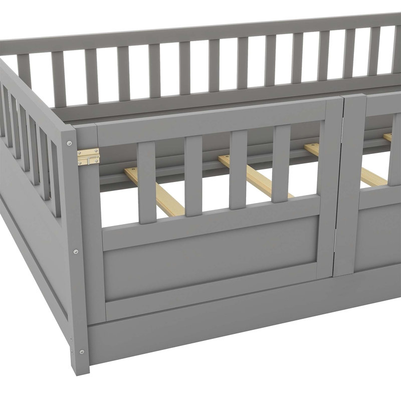 Lit de plancher robuste en bois pour enfants avec caractéristiques de sécurité avancées et conception pratique, Gris
