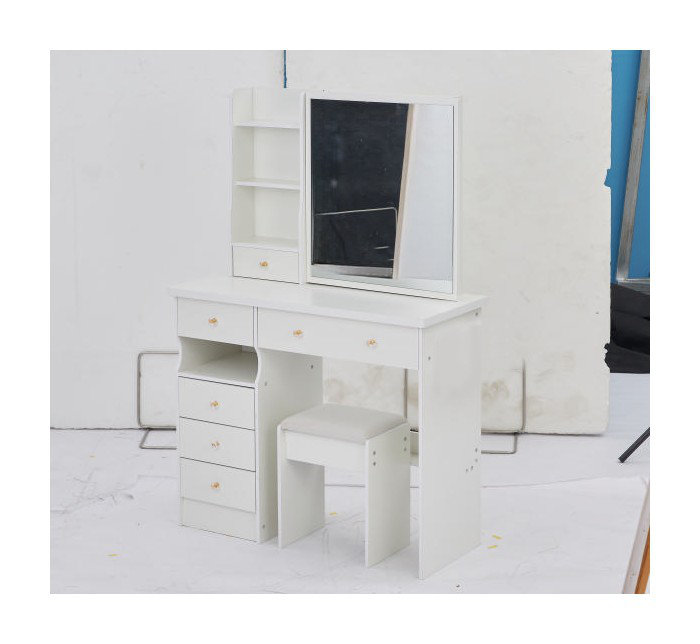Meuble-lavabo de 37 po avec miroir coulissant et tabouret rembourré blanc - 37 po, Blanc