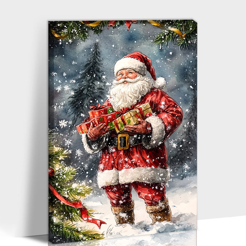 Grand tableau du père Noël Abiel - affiche de photos de scène d'hiver festive, œuvre d'art rétro des Fêtes pour la maison, le salon, la chambre, la cuisine, 28 po x 40 po