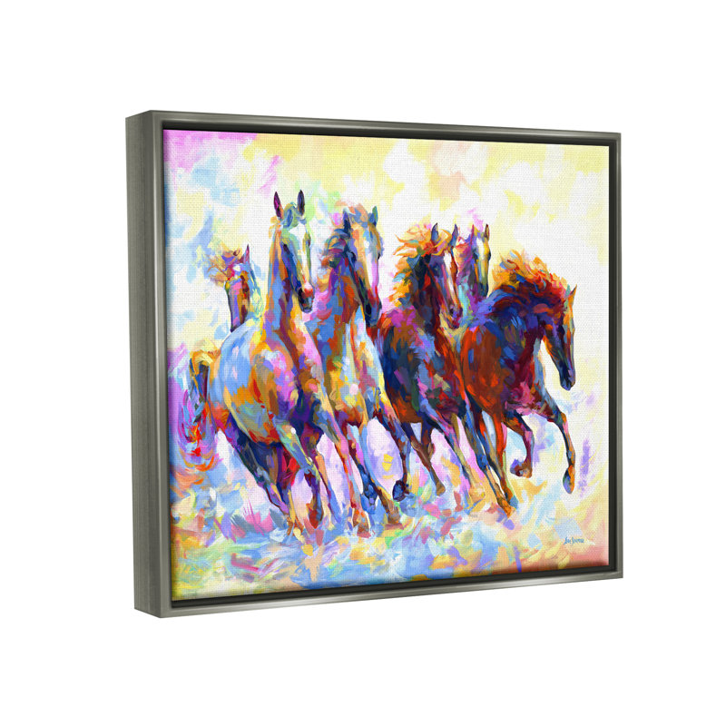 Peinture sur bois Vivid Wild Horses par Leon Devenice, H 16 po x l 20 po, Cadre gris