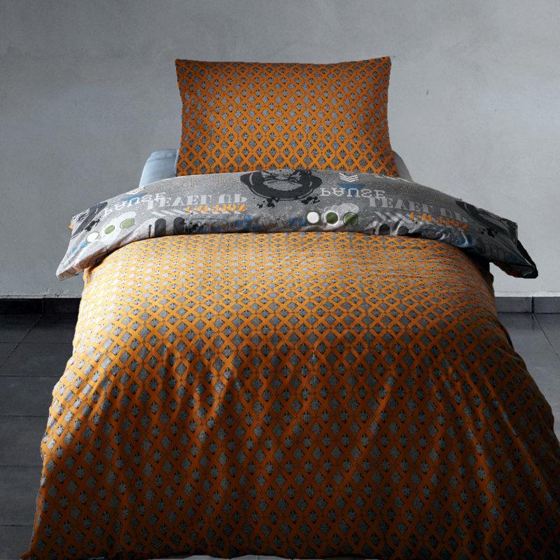 Ajabah Gray/Orange Reversible Duvet Cover Set, Single - 1 Standard Pillowcase