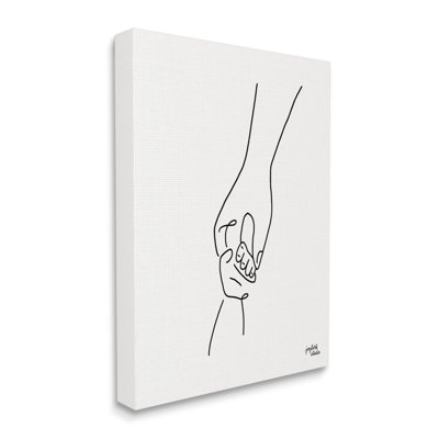 Parent & Child Holding Hands Family Line Doodle by Jess Baskin - Wrapped Canvas Print