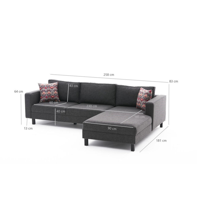Modern Corner Sofa, Anthracite, 101.6 x 32.7 x 71.3 inches | Durable Beech Wood Frame, 100% Polyester/Linen Fabric, Comfortable 28 DNS Foam & Fiber Cushions | Perfect for Industrial & Scandinavian Living Rooms