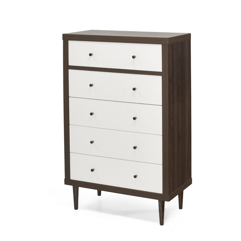 Commode 5 tiroirs Moshe, Blanc / noir
