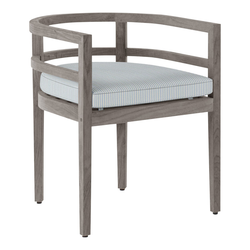 Chaise avec accoudoirs en teck Santa Barbara - Huître, Welt, Chambray à fines rayures, Teck huître