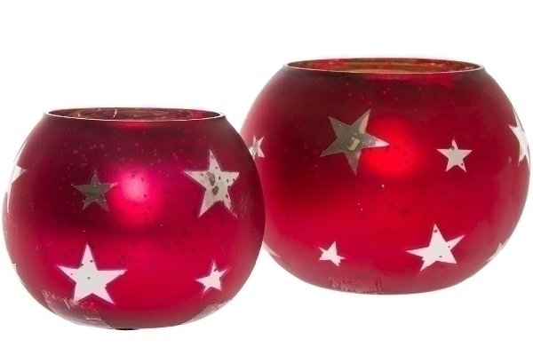 2 Piece Glass Wall Tealight Holder Set, Red