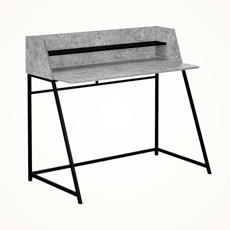 Ellingham Hutch With Shelf Computer Desk in Gray with Metal Finish, 38.95" H X 47.14" W X 23.46" D, Black