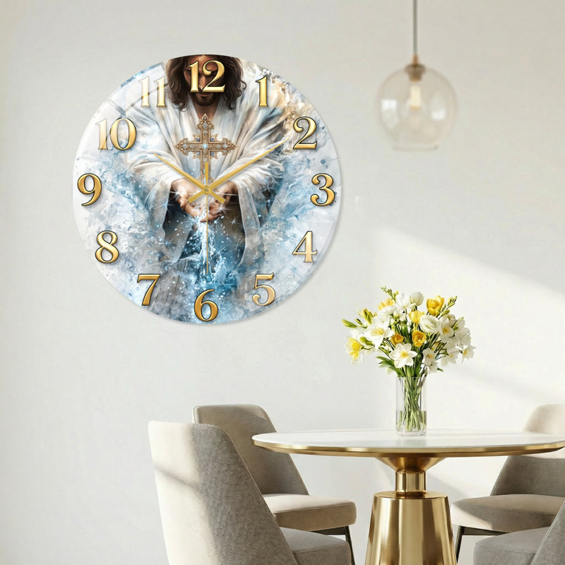 Horloge murale décorative moderne Jésus-Christ, 40 x 40 cm (15,7 x 15,7 pouces)