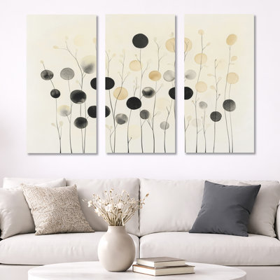 Encre, têtes de graines I - ensemble d'art mural botanique beige 3 pièces