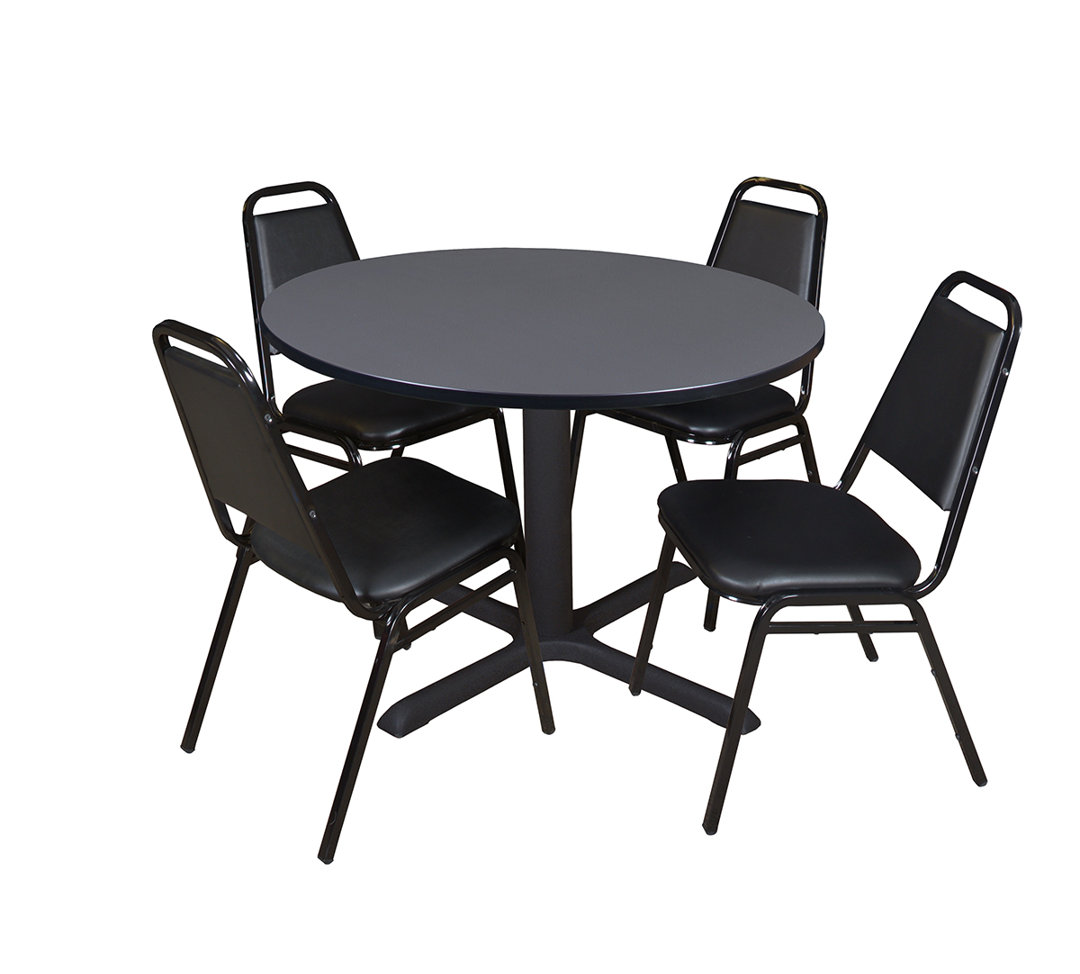 Neyland Cain Round X-Base Breakroom Table & 4 Restaurant Stack Chairs Inbox Zero 