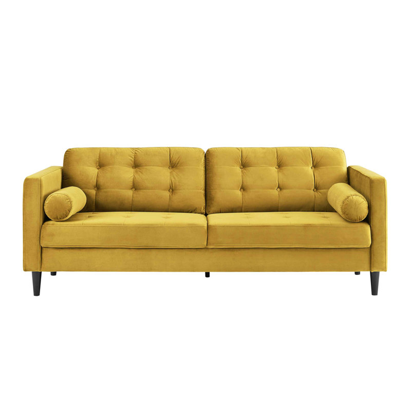 Jeses 204Cm Velvet Square Arms Sofa, Yellow