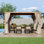 Pergola à persiennes en aluminium avec toit et rideaux réglables