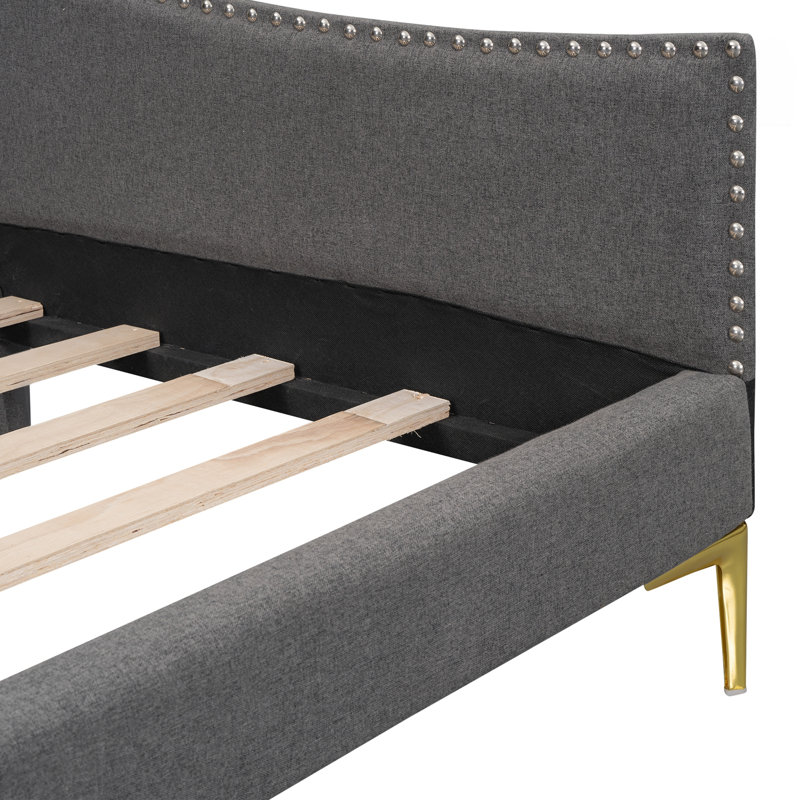 Twin Size Upholstered Daybed with Headboard, Gray