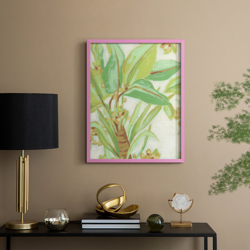 «Island Leaf Fresco I», reproduction encadrée - bois massif, Rose, H 21 po x l 17 po