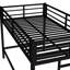 Lit mezzanine simple en métal noir avec garde-corps pour les jeunes, confortable et rangement pour lunettes de soleil