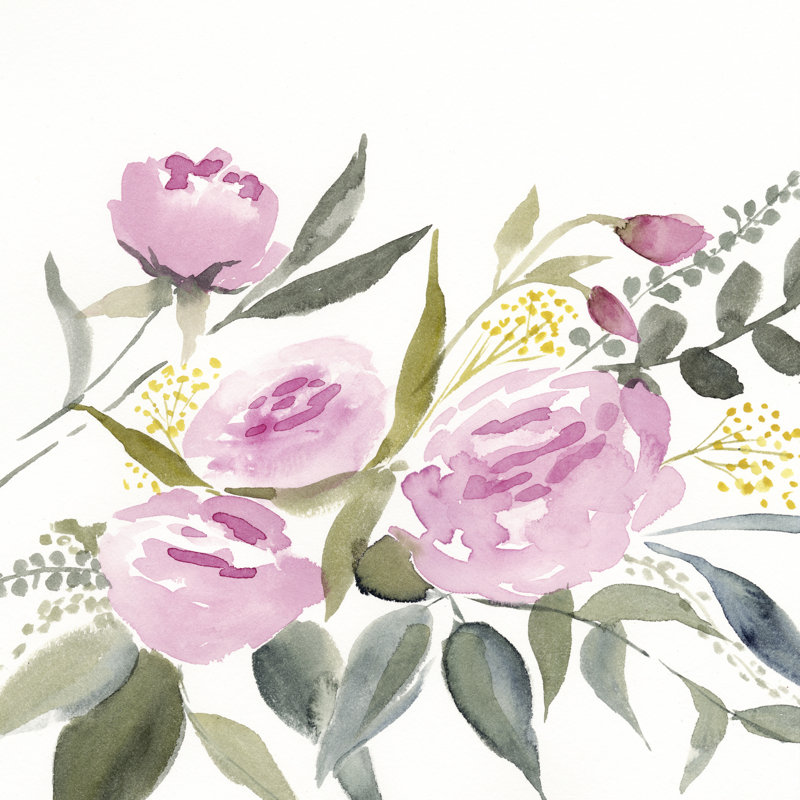 Rosebud Watercolour I by Victoria Borges - Wrapped Canvas Painting, 30cm H x 30cm W 