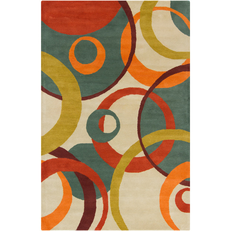 Tapis Mid-Century en laine touffeté à la main à motif géométrique Oritz Authentic, Rectangulaire 8 pi x 10 pi