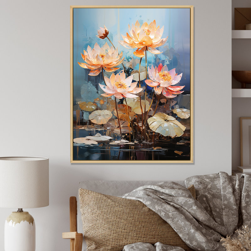 «Colorful Lotus Blooms Abstraction I» sur toile, Cadre naturel flottant, 20" H x 12" W