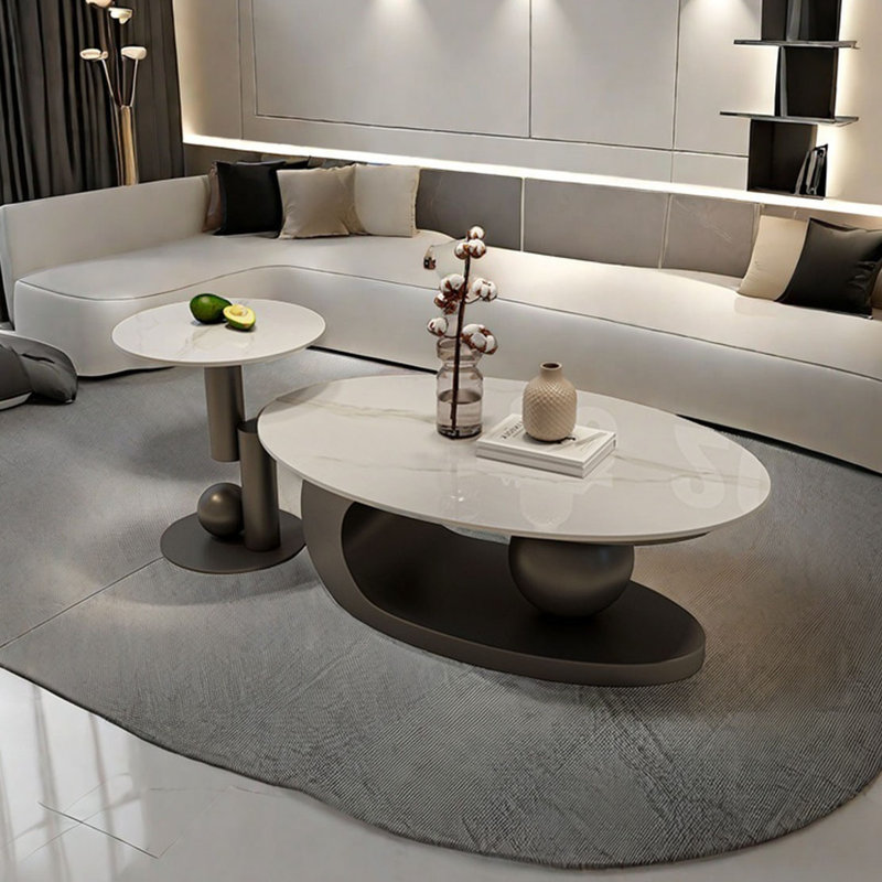 Table ovale moderne et luxueuse, H 15,7 po x L 47,2 po x l 23,6 po, Blanc