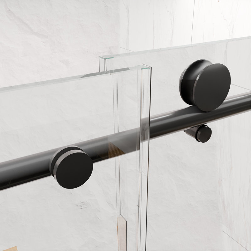 Porte de douche sans cadre, porte de douche coulissante l 56 à 60 po x H 76 po, avec cabine de douche en verre trempé épais de 5/16 po (8 mm) de qualité supérieure, avec tampon