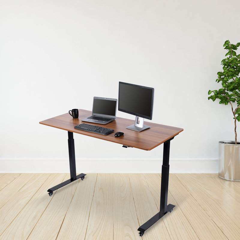 Adjustable Metal Base Standing Desk, 27.25" H x 47.25" W x 29.5" D, Teak/Black