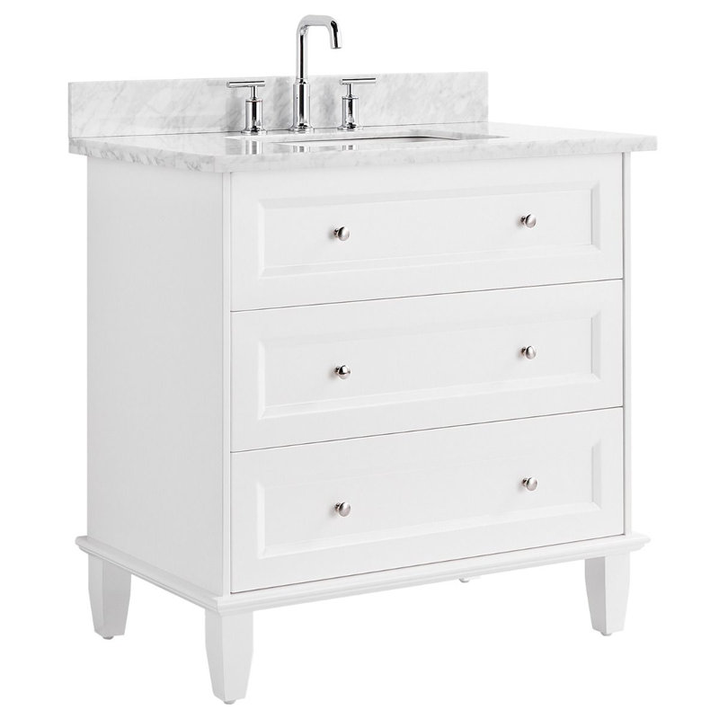 Sebian 36'' Single Bathroom Vanity with Carrara Marble Top, White