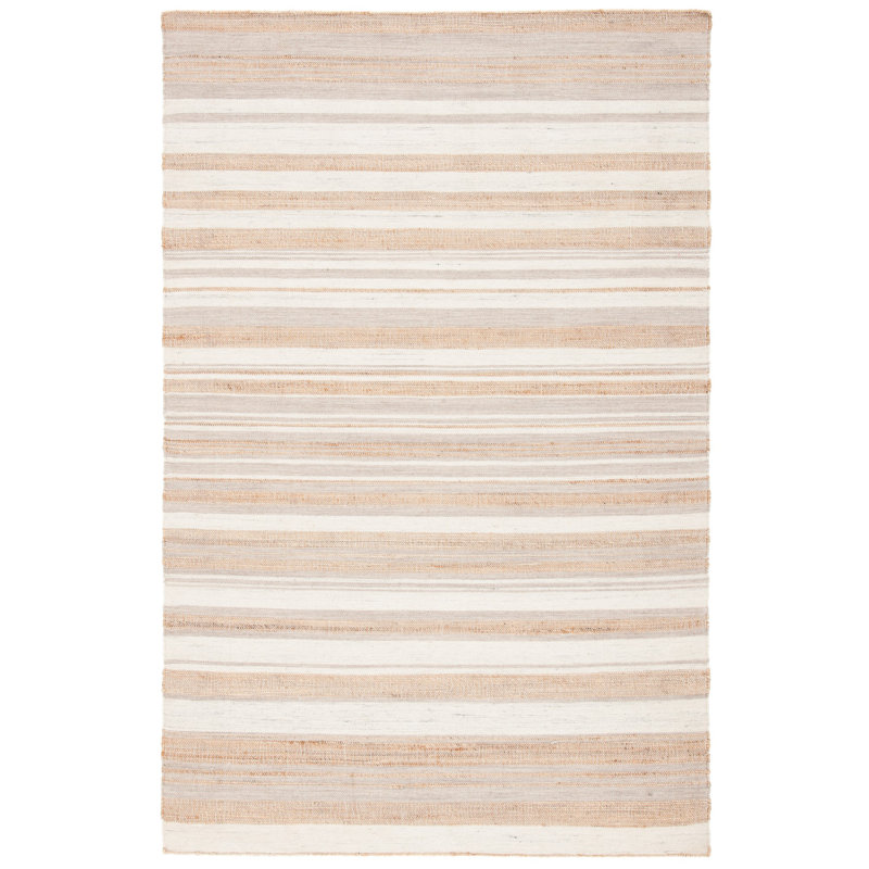 Ivory and Natural Wool Cotton Flatweave Rug, 3' x 5'