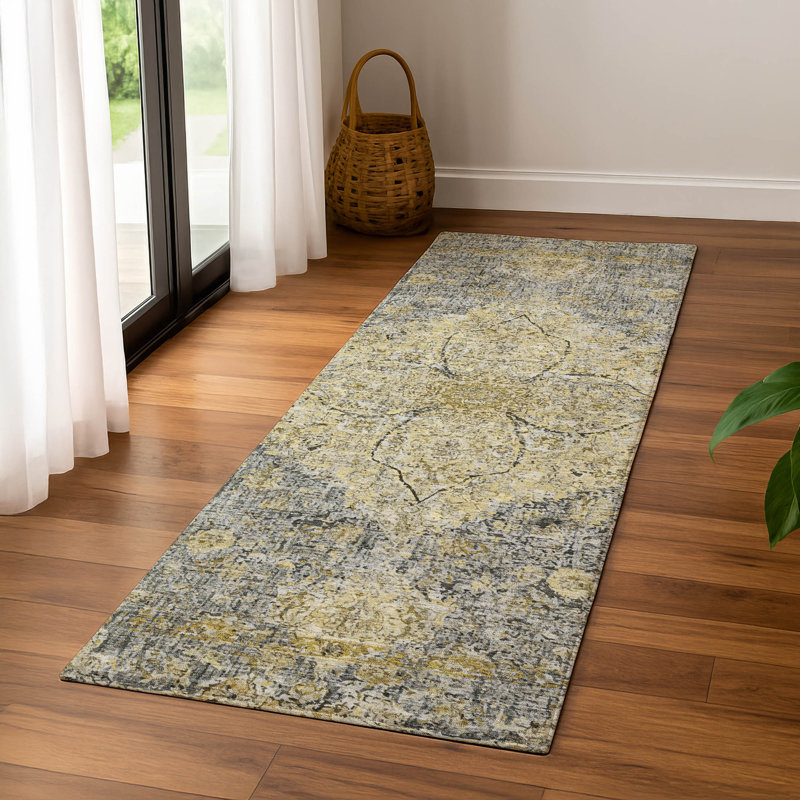 Premium Machine Washable Mayfield AMF2136 global Rug, 2'3" x 7'6" Runner, Pewter